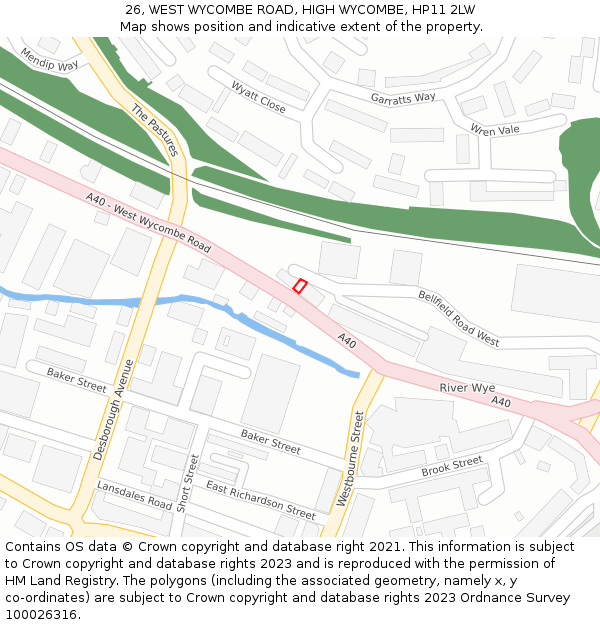 26, WEST WYCOMBE ROAD, HIGH WYCOMBE, HP11 2LW: Location map and indicative extent of plot