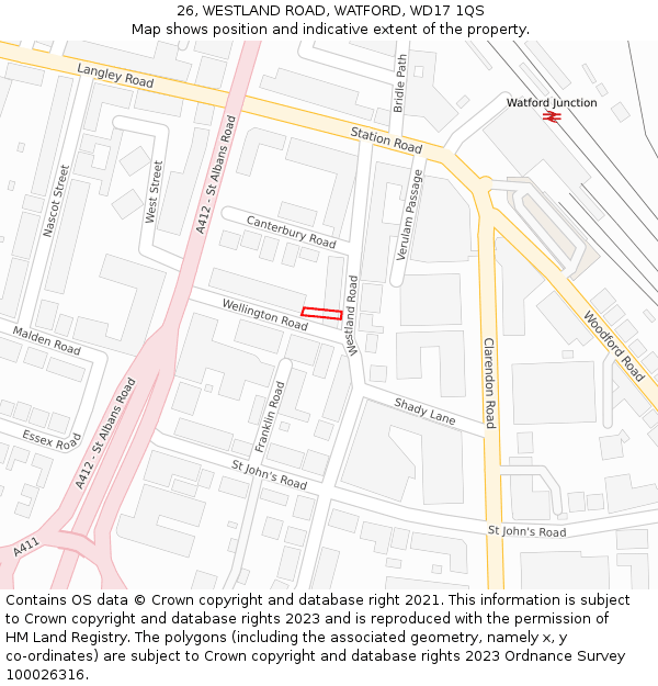 26, WESTLAND ROAD, WATFORD, WD17 1QS: Location map and indicative extent of plot