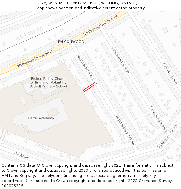 26, WESTMORELAND AVENUE, WELLING, DA16 2QD: Location map and indicative extent of plot