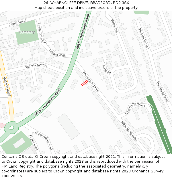 26, WHARNCLIFFE DRIVE, BRADFORD, BD2 3SX: Location map and indicative extent of plot