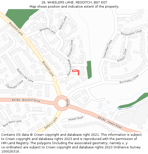 26, WHEELERS LANE, REDDITCH, B97 6GT: Location map and indicative extent of plot