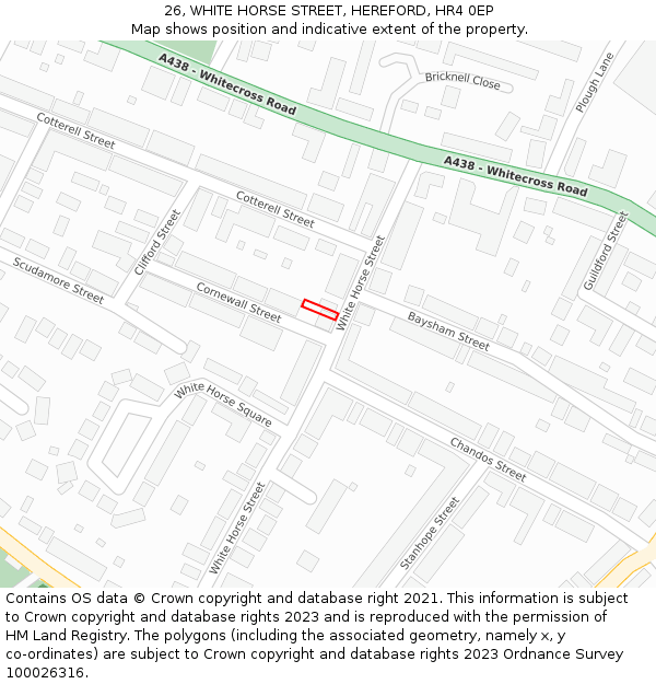 26, WHITE HORSE STREET, HEREFORD, HR4 0EP: Location map and indicative extent of plot