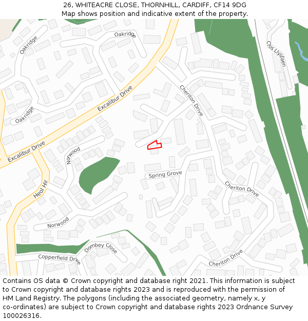 26, WHITEACRE CLOSE, THORNHILL, CARDIFF, CF14 9DG: Location map and indicative extent of plot