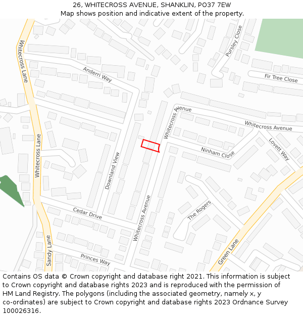 26, WHITECROSS AVENUE, SHANKLIN, PO37 7EW: Location map and indicative extent of plot