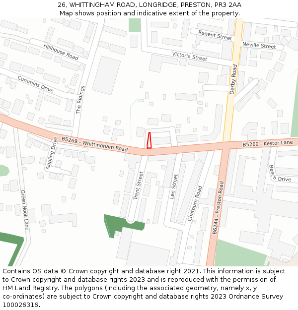 26, WHITTINGHAM ROAD, LONGRIDGE, PRESTON, PR3 2AA: Location map and indicative extent of plot