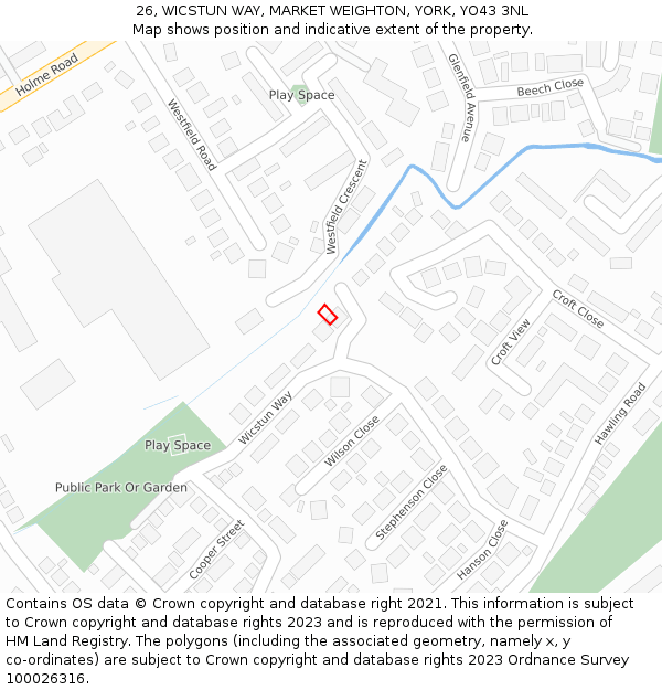 26, WICSTUN WAY, MARKET WEIGHTON, YORK, YO43 3NL: Location map and indicative extent of plot