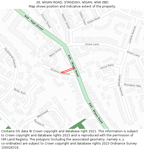 26, WIGAN ROAD, STANDISH, WIGAN, WN6 0BD: Location map and indicative extent of plot
