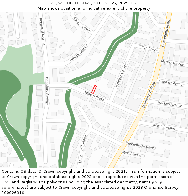 26, WILFORD GROVE, SKEGNESS, PE25 3EZ: Location map and indicative extent of plot