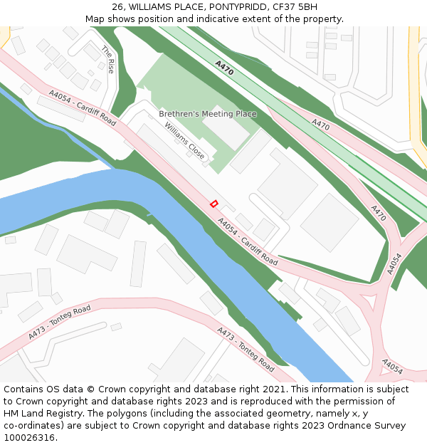 26, WILLIAMS PLACE, PONTYPRIDD, CF37 5BH: Location map and indicative extent of plot