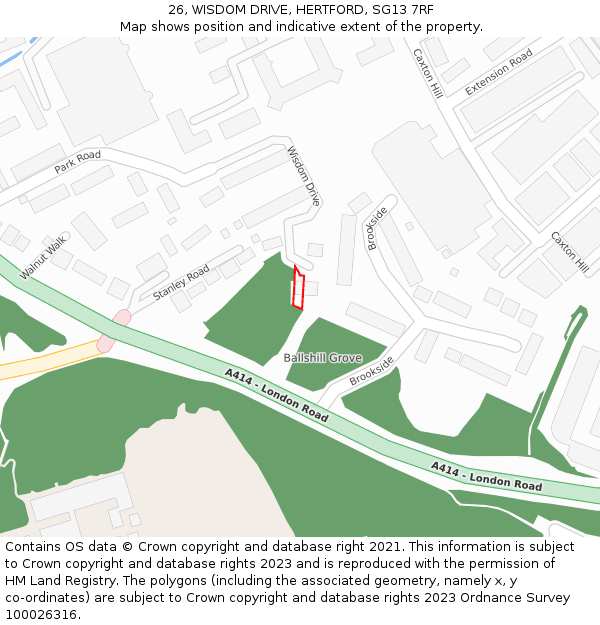 26, WISDOM DRIVE, HERTFORD, SG13 7RF: Location map and indicative extent of plot