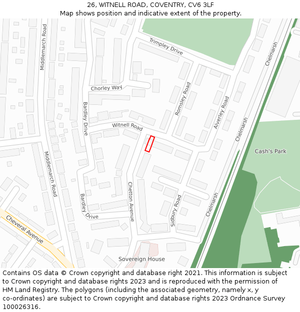 26, WITNELL ROAD, COVENTRY, CV6 3LF: Location map and indicative extent of plot