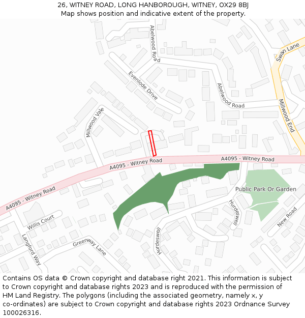 26, WITNEY ROAD, LONG HANBOROUGH, WITNEY, OX29 8BJ: Location map and indicative extent of plot