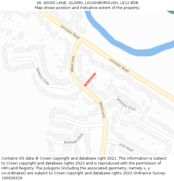 26, WOOD LANE, QUORN, LOUGHBOROUGH, LE12 8DB: Location map and indicative extent of plot