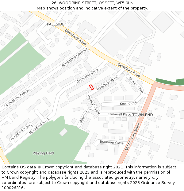26, WOODBINE STREET, OSSETT, WF5 9LN: Location map and indicative extent of plot