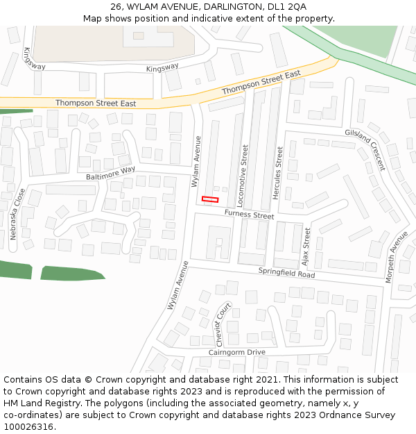 26, WYLAM AVENUE, DARLINGTON, DL1 2QA: Location map and indicative extent of plot