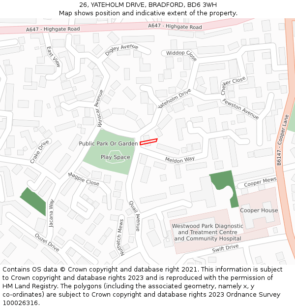 26, YATEHOLM DRIVE, BRADFORD, BD6 3WH: Location map and indicative extent of plot