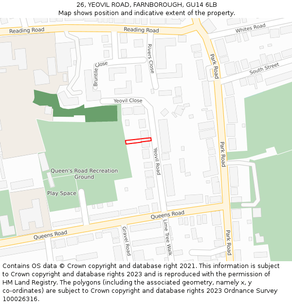 26, YEOVIL ROAD, FARNBOROUGH, GU14 6LB: Location map and indicative extent of plot