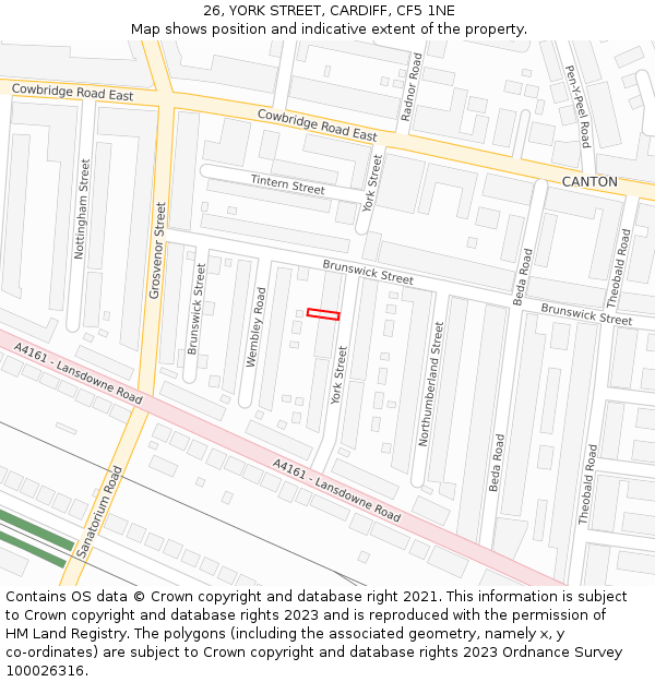 26, YORK STREET, CARDIFF, CF5 1NE: Location map and indicative extent of plot