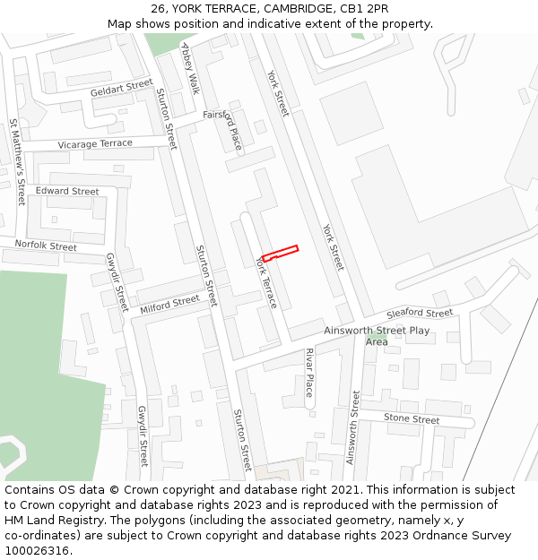 26, YORK TERRACE, CAMBRIDGE, CB1 2PR: Location map and indicative extent of plot