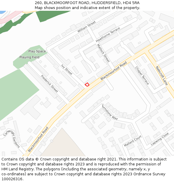 260, BLACKMOORFOOT ROAD, HUDDERSFIELD, HD4 5RA: Location map and indicative extent of plot