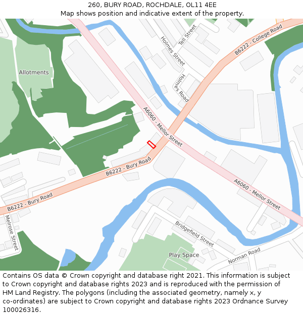 260, BURY ROAD, ROCHDALE, OL11 4EE: Location map and indicative extent of plot