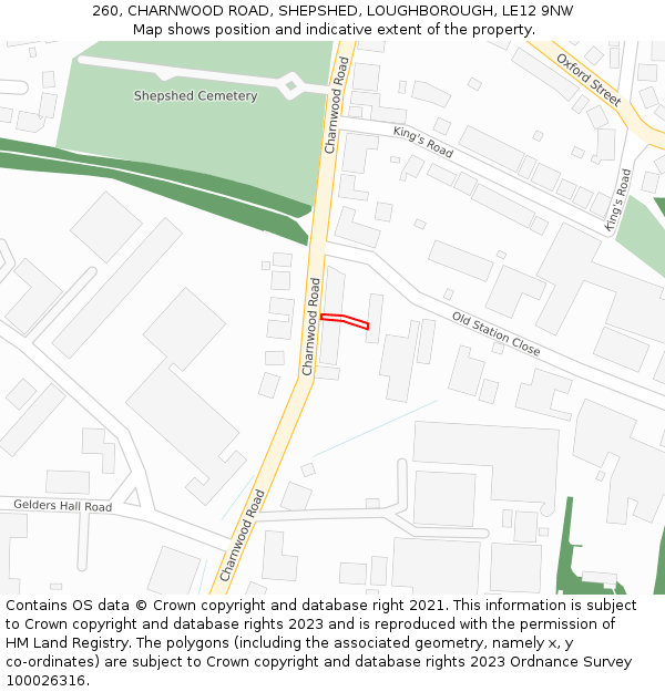 260, CHARNWOOD ROAD, SHEPSHED, LOUGHBOROUGH, LE12 9NW: Location map and indicative extent of plot