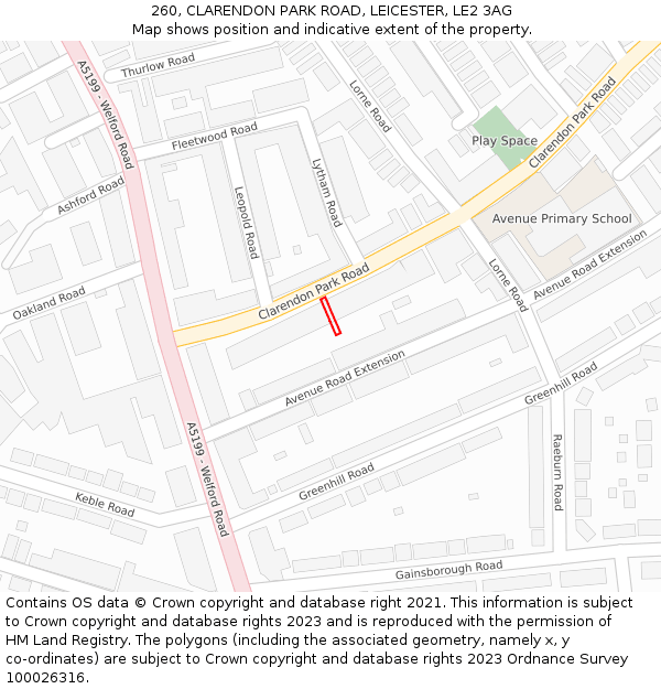 260, CLARENDON PARK ROAD, LEICESTER, LE2 3AG: Location map and indicative extent of plot