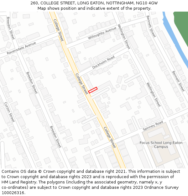 260, COLLEGE STREET, LONG EATON, NOTTINGHAM, NG10 4GW: Location map and indicative extent of plot