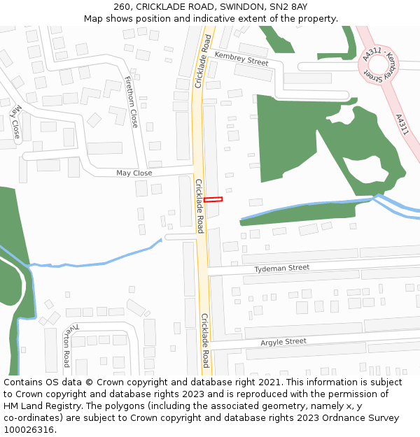 260, CRICKLADE ROAD, SWINDON, SN2 8AY: Location map and indicative extent of plot