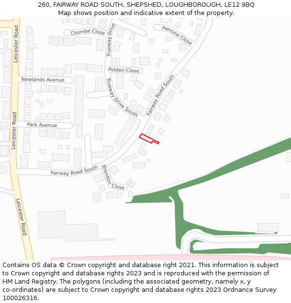 260, FAIRWAY ROAD SOUTH, SHEPSHED, LOUGHBOROUGH, LE12 9BQ: Location map and indicative extent of plot
