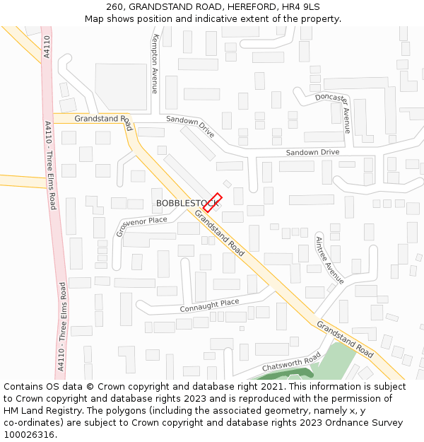 260, GRANDSTAND ROAD, HEREFORD, HR4 9LS: Location map and indicative extent of plot