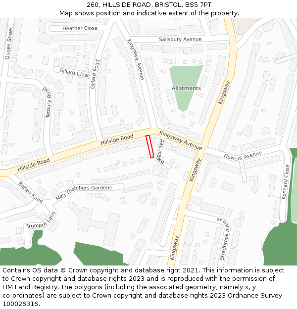 260, HILLSIDE ROAD, BRISTOL, BS5 7PT: Location map and indicative extent of plot