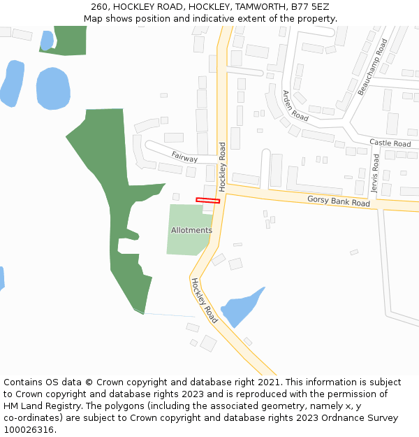 260, HOCKLEY ROAD, HOCKLEY, TAMWORTH, B77 5EZ: Location map and indicative extent of plot