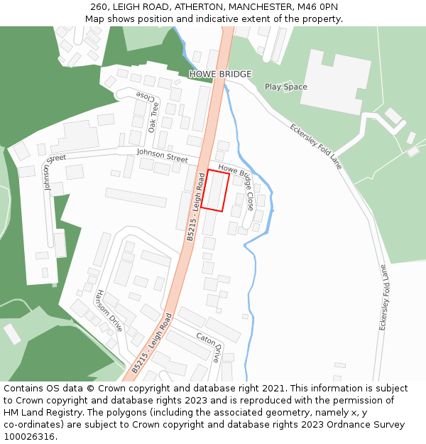 260, LEIGH ROAD, ATHERTON, MANCHESTER, M46 0PN: Location map and indicative extent of plot