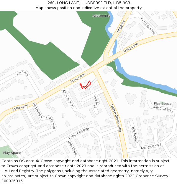 260, LONG LANE, HUDDERSFIELD, HD5 9SR: Location map and indicative extent of plot