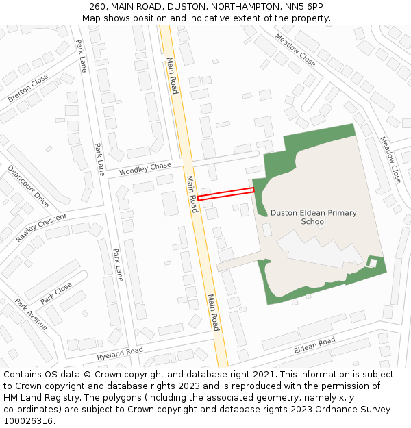 260, MAIN ROAD, DUSTON, NORTHAMPTON, NN5 6PP: Location map and indicative extent of plot