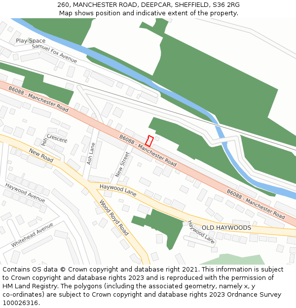 260, MANCHESTER ROAD, DEEPCAR, SHEFFIELD, S36 2RG: Location map and indicative extent of plot