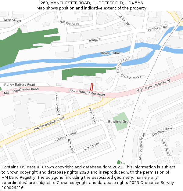 260, MANCHESTER ROAD, HUDDERSFIELD, HD4 5AA: Location map and indicative extent of plot