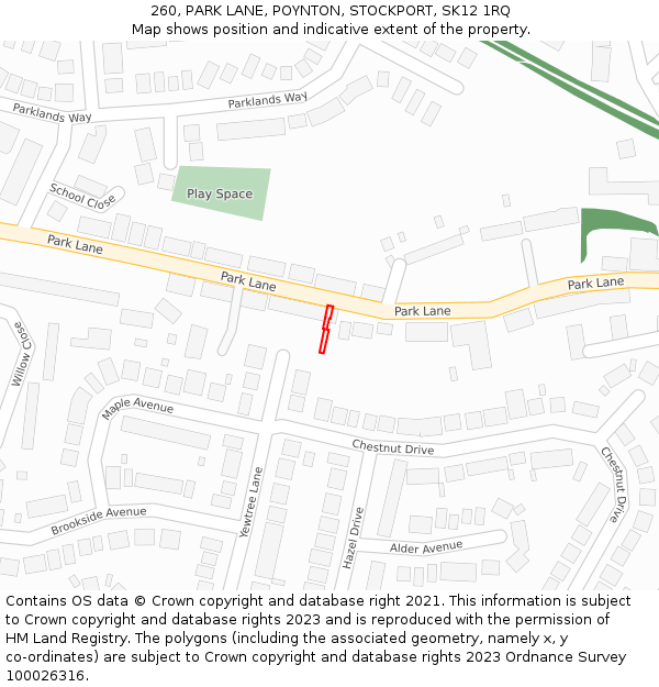 260, PARK LANE, POYNTON, STOCKPORT, SK12 1RQ: Location map and indicative extent of plot
