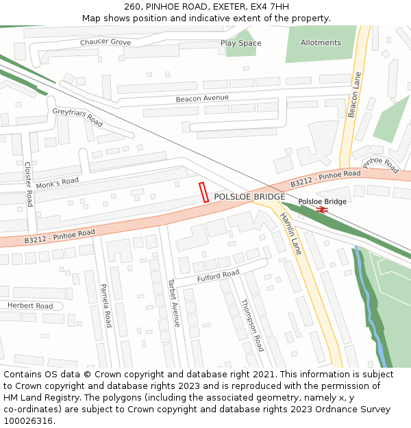 260, PINHOE ROAD, EXETER, EX4 7HH: Location map and indicative extent of plot