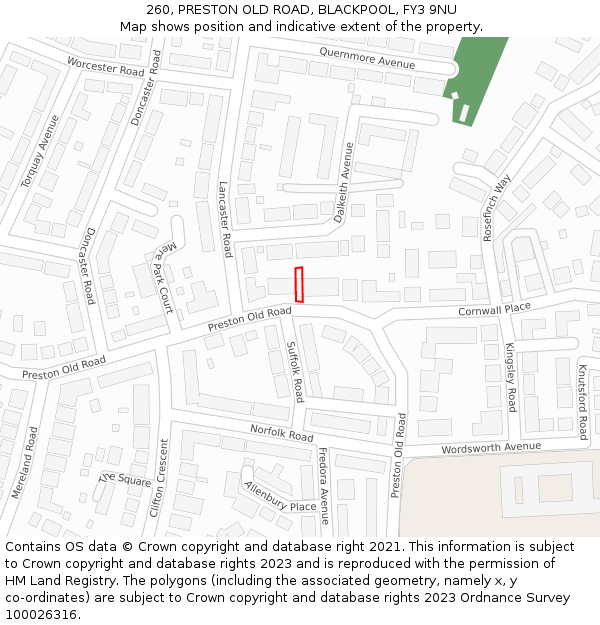 260, PRESTON OLD ROAD, BLACKPOOL, FY3 9NU: Location map and indicative extent of plot