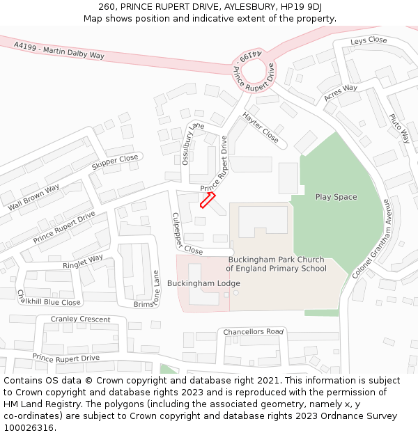 260, PRINCE RUPERT DRIVE, AYLESBURY, HP19 9DJ: Location map and indicative extent of plot