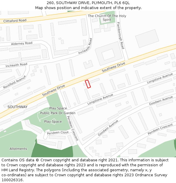 260, SOUTHWAY DRIVE, PLYMOUTH, PL6 6QL: Location map and indicative extent of plot