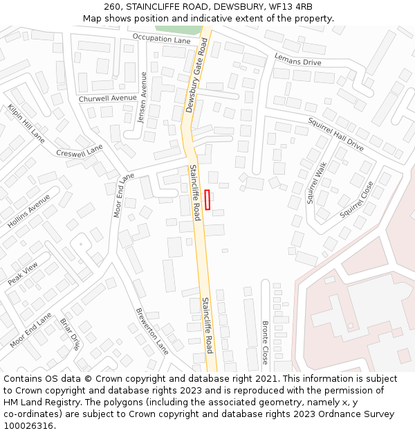 260, STAINCLIFFE ROAD, DEWSBURY, WF13 4RB: Location map and indicative extent of plot