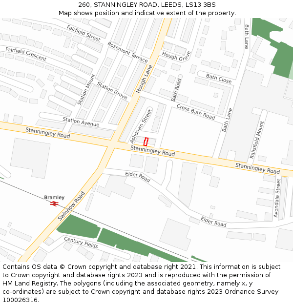260, STANNINGLEY ROAD, LEEDS, LS13 3BS: Location map and indicative extent of plot