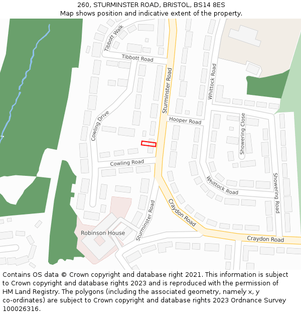 260, STURMINSTER ROAD, BRISTOL, BS14 8ES: Location map and indicative extent of plot