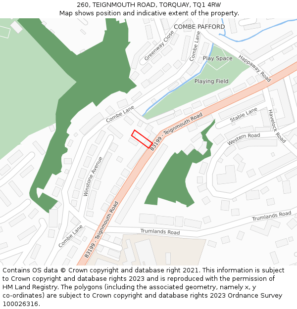 260, TEIGNMOUTH ROAD, TORQUAY, TQ1 4RW: Location map and indicative extent of plot