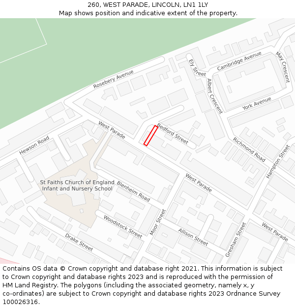 260, WEST PARADE, LINCOLN, LN1 1LY: Location map and indicative extent of plot