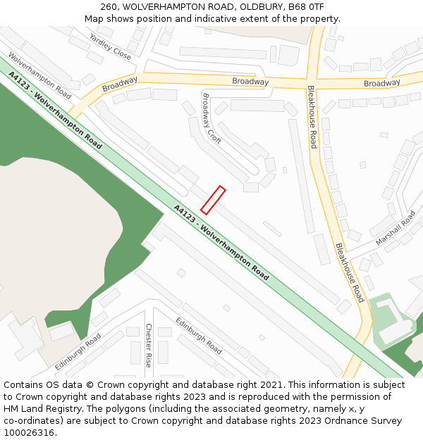 260, WOLVERHAMPTON ROAD, OLDBURY, B68 0TF: Location map and indicative extent of plot
