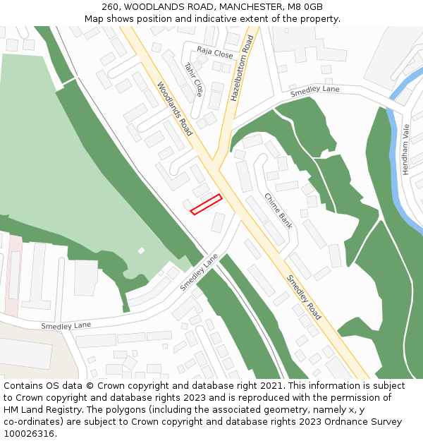 260, WOODLANDS ROAD, MANCHESTER, M8 0GB: Location map and indicative extent of plot